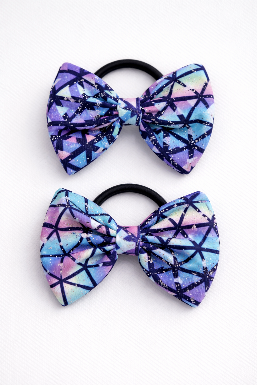 SCRUNCHIES_lavender_1 Kids bow hair tie with a lavender bow made from soft lycra fabric