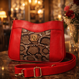 Eva snake print eco leather crossbody bag with red panels and detachable shoulder strap